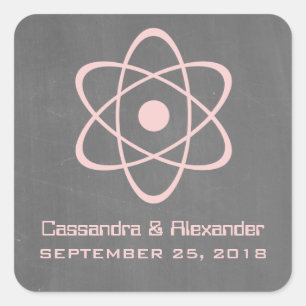 Pink-Atomkarton-Hochzeitskleber Quadratischer Aufkleber