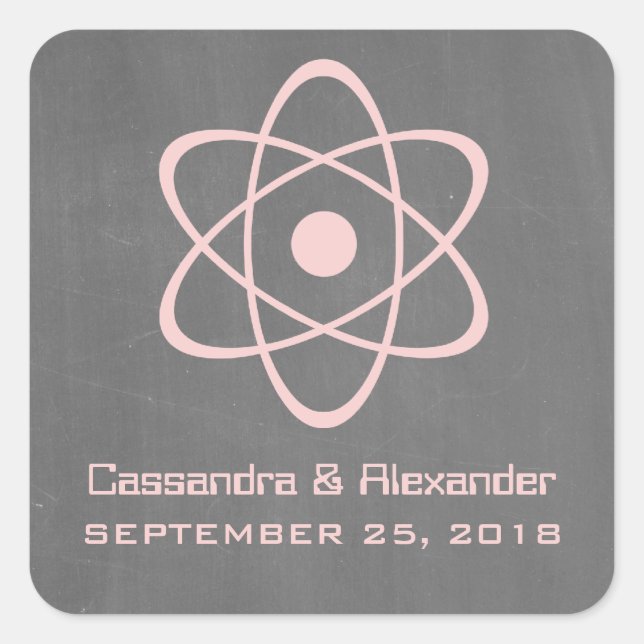 Pink-Atomkarton-Hochzeitskleber Quadratischer Aufkleber (Vorderseite)