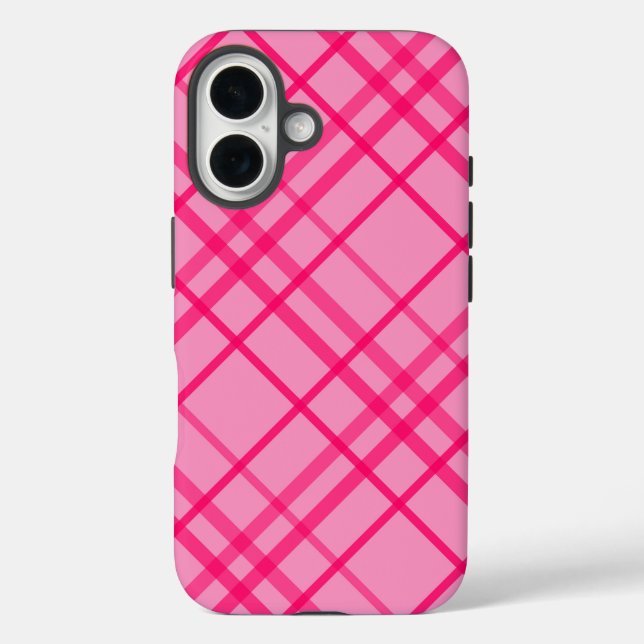 Pink auf rosa Tartan Kariertes Muster iPhone 16 Hülle (Rückseite)
