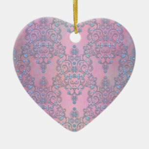 Pink Aurora Extravagant Giro Lace Damask Keramik Ornament