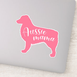 Pink Australian Shepherd Silhouette "Aussie Mama" Aufkleber