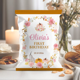 Pink Autumn Pumpkin 1 Geburtstag Chip Beutel Wrapp Flyer