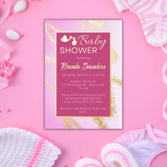 Pink avec Baby shower Gold Foil Invitation (Créateur téléchargé)