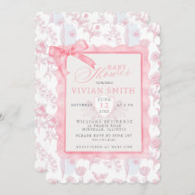 Pink avec bow Chinoiserie Baby shower invitation