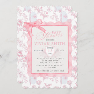 Pink avec bow Chinoiserie Baby shower invitation