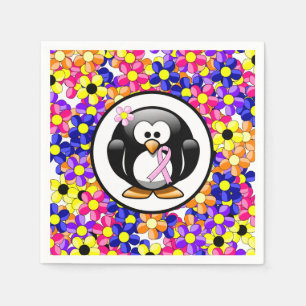 Pink Awareness Ribbon Penguin Serviette