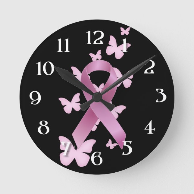 Pink Awareness Ribbon Runde Wanduhr (Vorderseite)