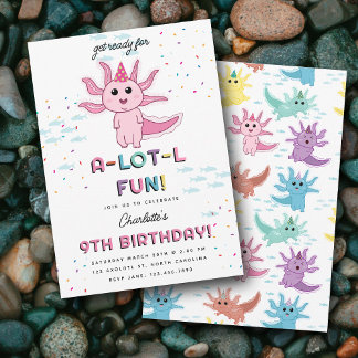 Pink Axolotkids Niedlich Salamander Geburtstagspar Einladung