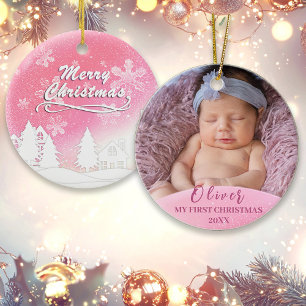 Pink Baby 1. Weihnachtsfeier Foto Ornament