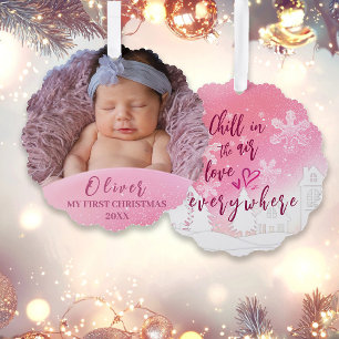 Pink Baby 1. Weihnachtsfeier Foto Ornament Karte
