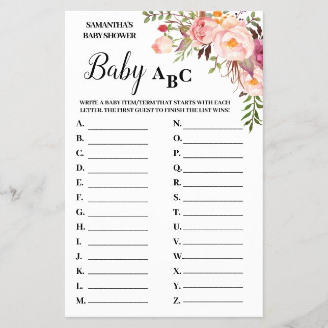 Pink Baby ABC Zweisprachige Baby Duschkarte Flyer (Vorne)