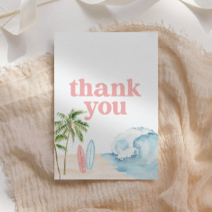 Pink Baby an Bord Surf Beach Baby Dusche Dankeskarte