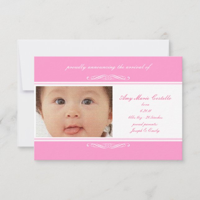 Pink Baby Announctions Cards Ankündigung (Vorderseite)