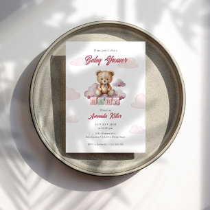 Pink Baby Bear blockiert Kinderdusche Einladung