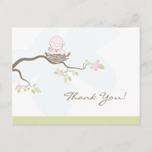 Pink Baby Bird Danke Postcard Postkarte
