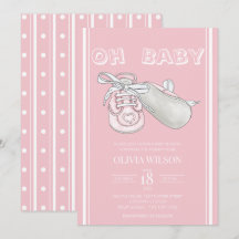 Pink Baby Bootie Watercolor Babydusche Einladung