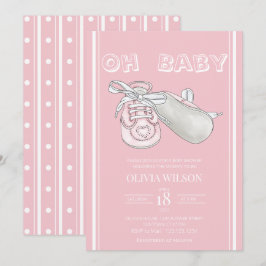 Pink Baby Bootie Watercolor Babydusche Einladung