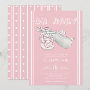 Pink Baby Bootie Watercolor Babydusche Einladung