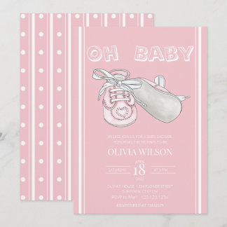 Pink Baby Bootie Watercolor Babydusche Einladung