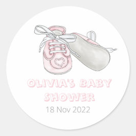Pink Baby Bootie Watercolor Babydusche Runder Aufkleber