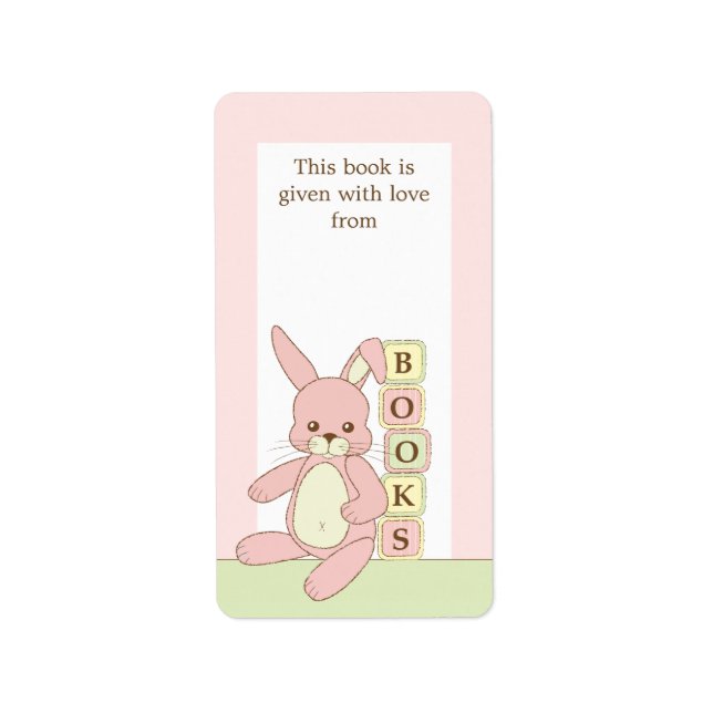 Pink Baby Bunny Book Gift Book Plakat Etikett Adressaufkleber (Vorne)