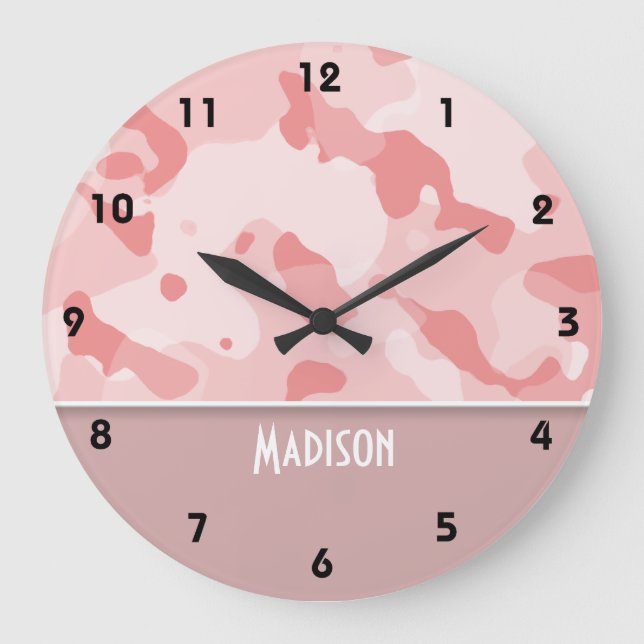 Pink-Baby-Camouflage; Personalisiert Große Wanduhr (Vorderseite)