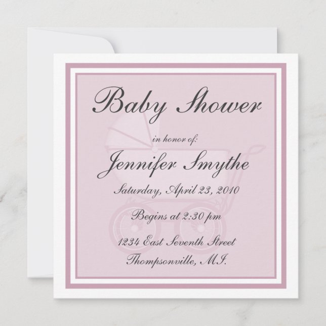  Pink Baby Carriage Baby Shower Einladung (Vorderseite)