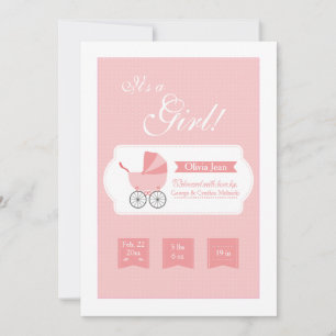 Pink Baby Carriage Birth Ankündigung
