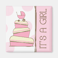 Pink Baby Carriage Cake "It's A Girl" Magnet