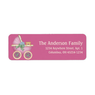 Pink Baby Carriage Stoller d8 Étiquettes de adress