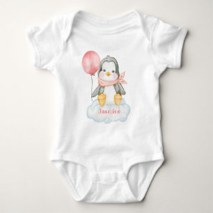 Pink Baby Cartoon Pinguin und Cloud Personalisiert Strampler