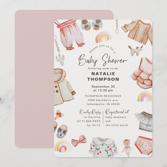 Pink Baby Clothes & Toys Baby Dusche Einladung (Vorne/Hinten)