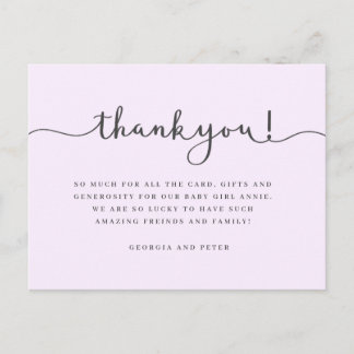 Pink Baby danke Karte, Geburtstag danke Postkarte