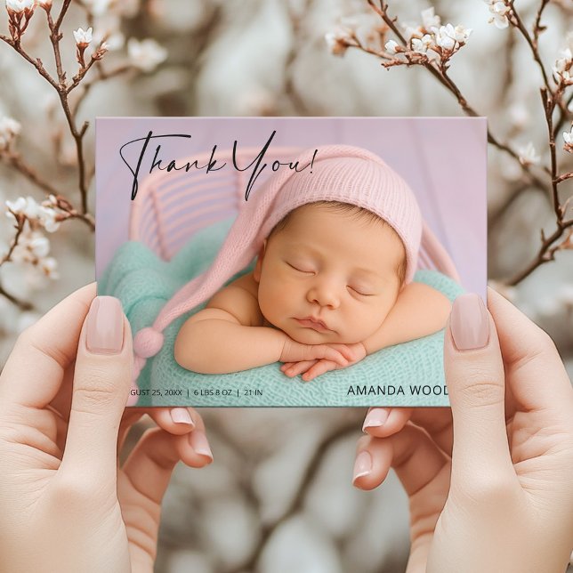 Pink Baby Dankeschön Card mit Foto Postkarte (Von Creator hochgeladen)