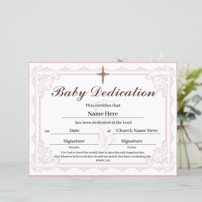 Pink Baby Dedication Certificate (Stehend Vorderseite)