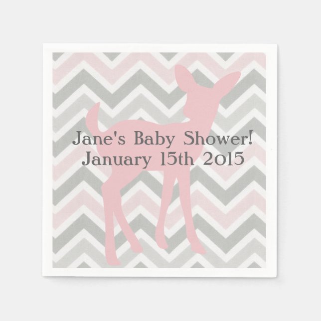 Pink Baby Deer & Grau/Rosa Zickzack Neapel Serviette (Vorderseite)