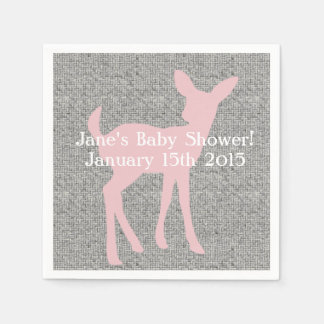 Pink Baby Deer & Gray Burlap Napkins Serviette