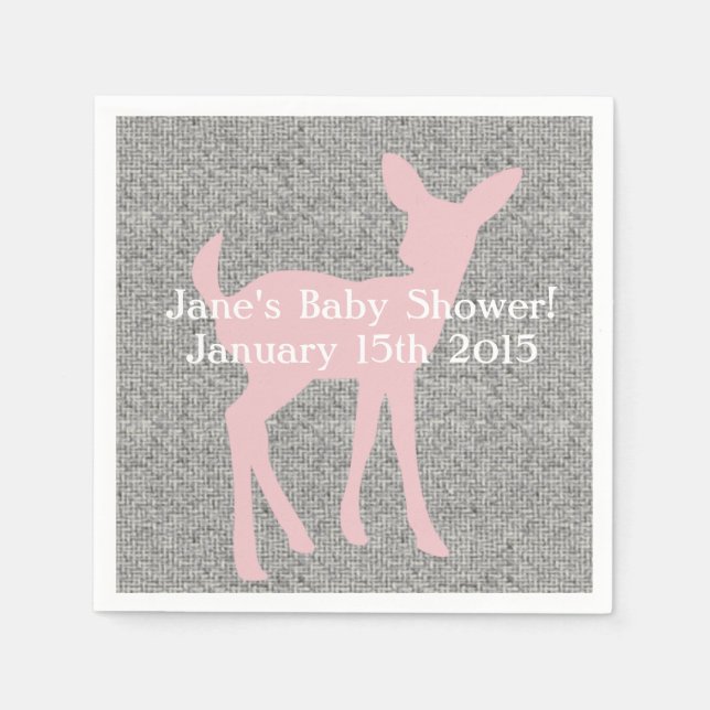 Pink Baby Deer & Gray Burlap Napkins Serviette (Vorderseite)