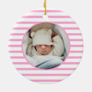 Pink Baby Dino Erste Weihnachten Rosa Streifen C Keramik Ornament