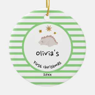 Pink Baby Dino   Erste Weihnachts-Grünstreifen Keramik Ornament