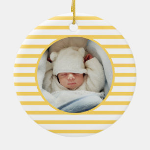 Pink Baby Dino Erste Weihnachtsgelbe Streifen Keramik Ornament