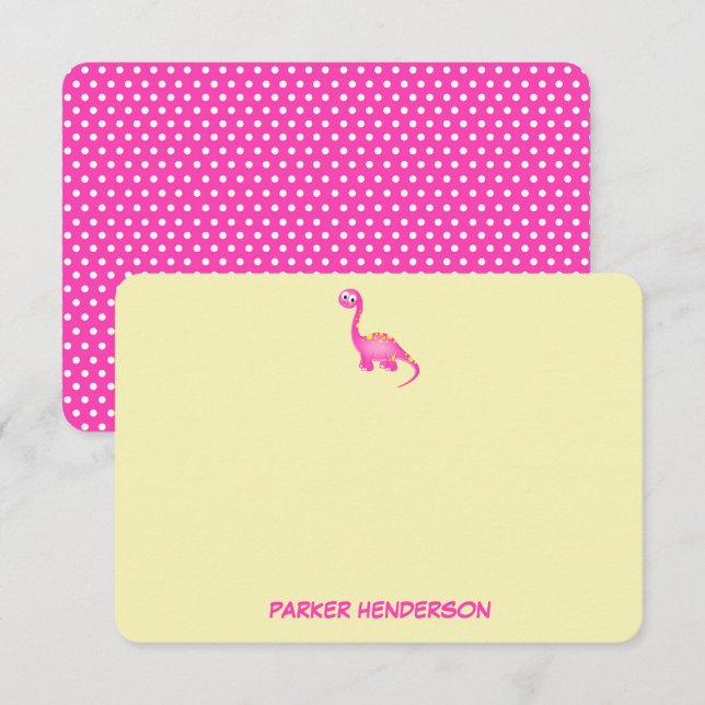 Pink Baby Dinosaur Personalisiert Stationery Dankeskarte (Vorne/Hinten)