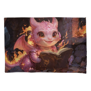 Pink Baby Dragon liest ein Buch Kissenbezug
