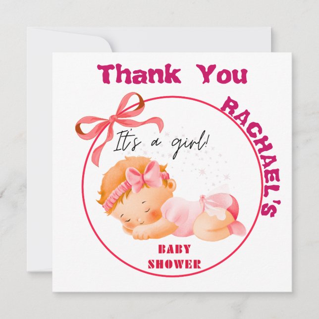 Pink Baby Dusche, Baby Girl Dusche Dankeskarte (Vorderseite)