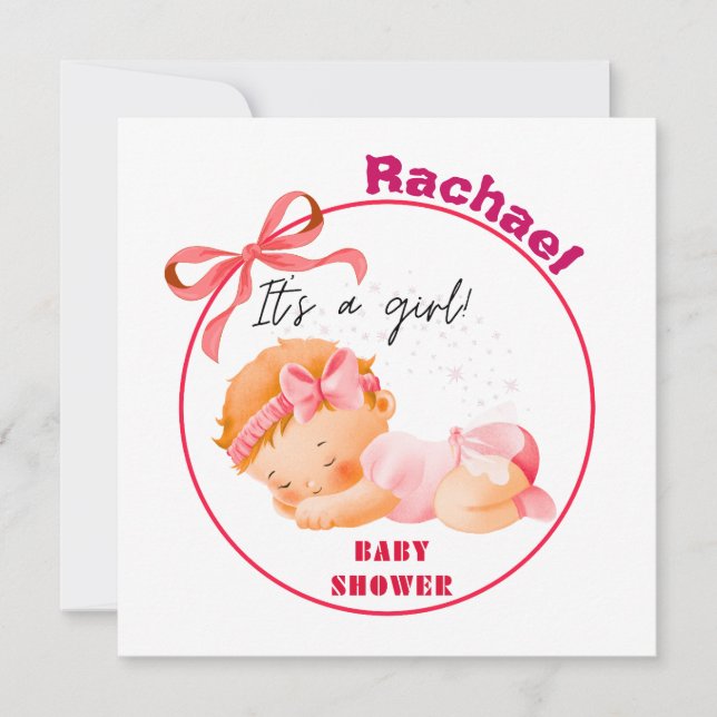 Pink Baby Dusche, Baby Girl Dusche Einladung (Vorderseite)