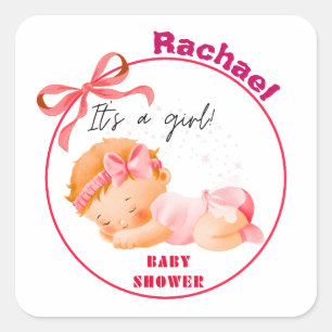 Pink Baby Dusche, Baby Girl Dusche Quadratischer Aufkleber