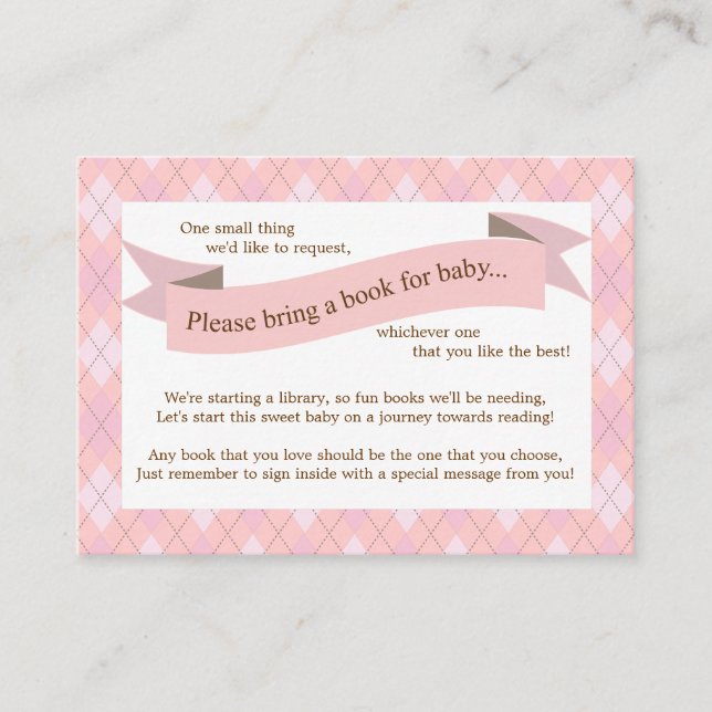 Pink Baby Dusche Buchsteckkarte für Mädchen Begleitkarte (Vorderseite)