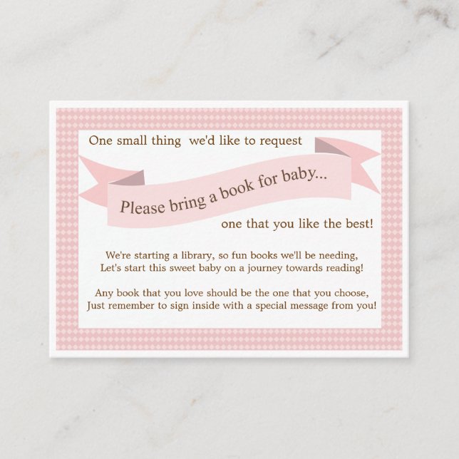 Pink Baby Dusche Buchsteckkarte für Mädchen Begleitkarte (Vorderseite)