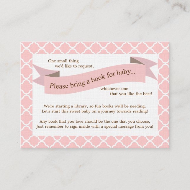 Pink Baby Dusche Buchsteckkarte für Mädchen Begleitkarte (Vorderseite)