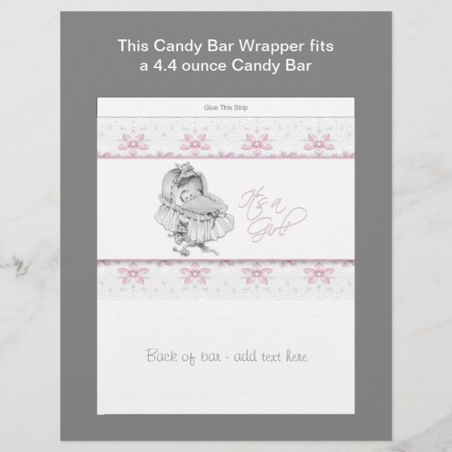 Pink Baby Dusche Candy Bar Wrapper (Vorderseite)